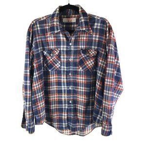 Harts Mens Flannel Shirt Button Down Chest Pockets Plaid Blue Red White XL